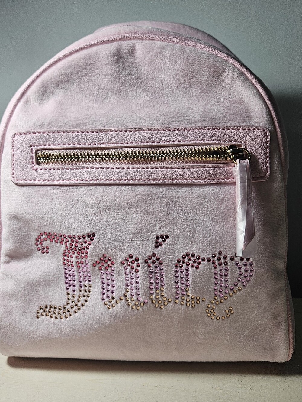 NWT Juicy Couture Pink Velour Big Spender Rhinestone Mini Backpack Y2K